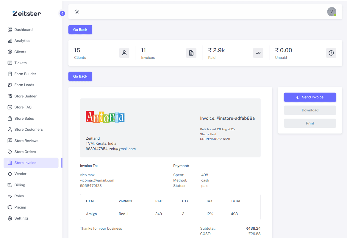Store Invoice